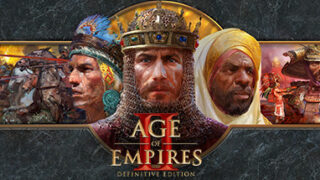 Age of Empires II: Definitive Edition のキーアート、歴代文明の指導者たちが並ぶロゴ入りヘッダー画像
