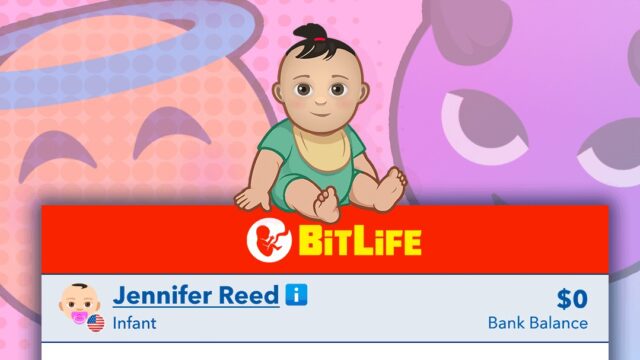 BitLife - Life Simulatorのロゴと誕生したばかりのキャラクター画面