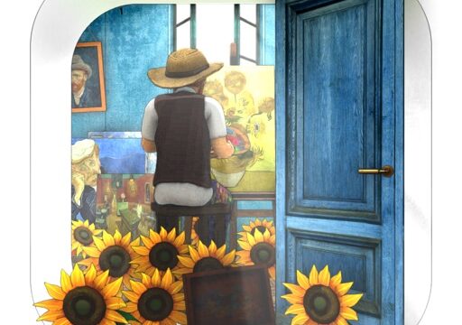 脱出ゲーム 1888 ~アルルの部屋からの脱出~ アプリアイコン ゴッホと向日葵とアトリエのイラスト