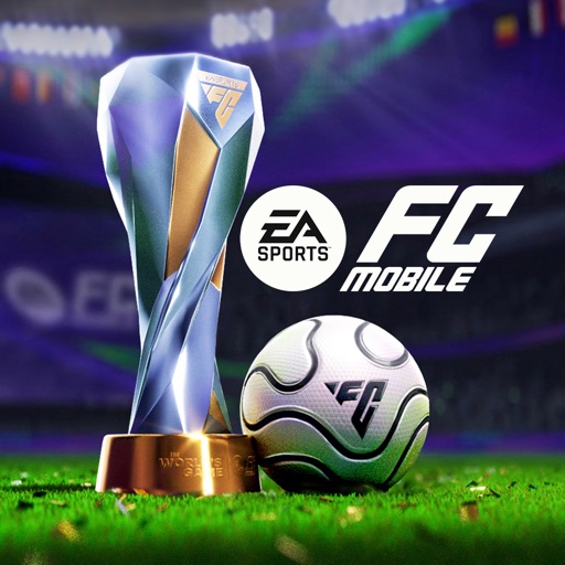EA SPORTS FC MOBILEのアプリアイコン（トロフィーとボールのイラスト）