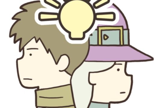 IQダンジョン2のアプリアイコン。頭上に電球のひらめきマークが浮かぶ2人のキャラクター