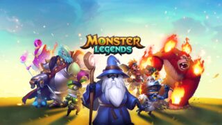 Monster Legends(モンスターの伝説)のタイトルロゴと、炎のゴリラ型モンスターなど複数のキャラクターが並ぶ公式プロモーション画像