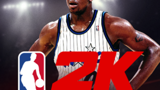 NBA 2K Mobileのタイトルロゴ、NBAロゴとシャキール・オニール選手をあしらった公式アートワーク