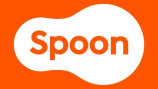 Spoon(スプーン)：LIVE&PODNOVELのアプリアイコン、オレンジ背景に白いSpoonロゴ