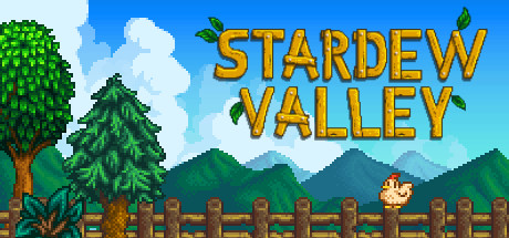Stardew Valleyのゲームロゴが描かれたヘッダー画像、農場と鶏のイラスト