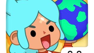 Toca Life World（Toca Boca World）のアプリアイコン、青い髪のキャラが地球儀を持っている