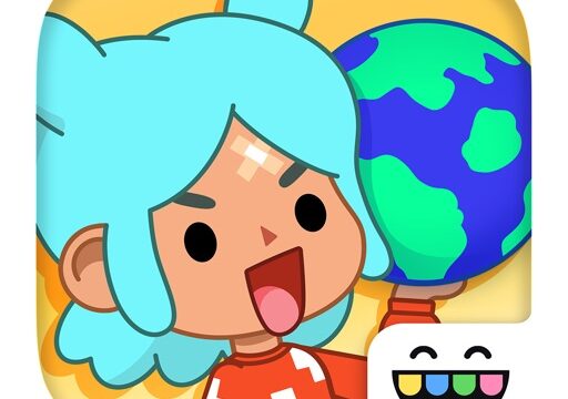 Toca Life World（Toca Boca World）のアプリアイコン、青い髪のキャラが地球儀を持っている