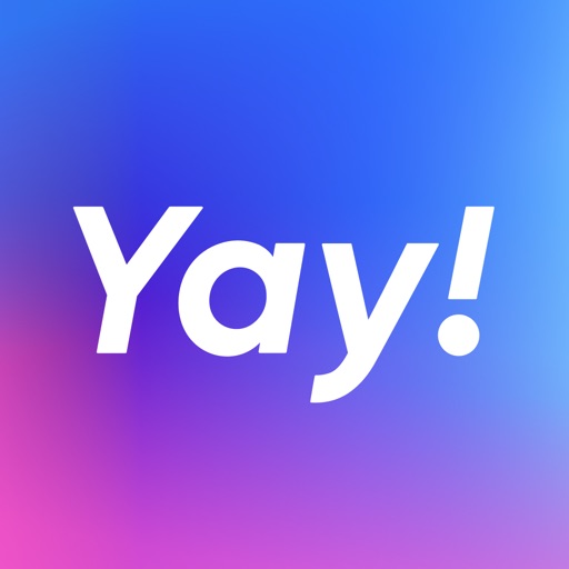 Yay!(イェイ)アプリのアイコン画像。青紫のグラデーション背景に白抜きで「Yay!」のロゴが表示されている
