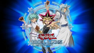遊戯王 デュエルリンクスの公式キービジュアル、闇遊戯たちとゲームロゴ