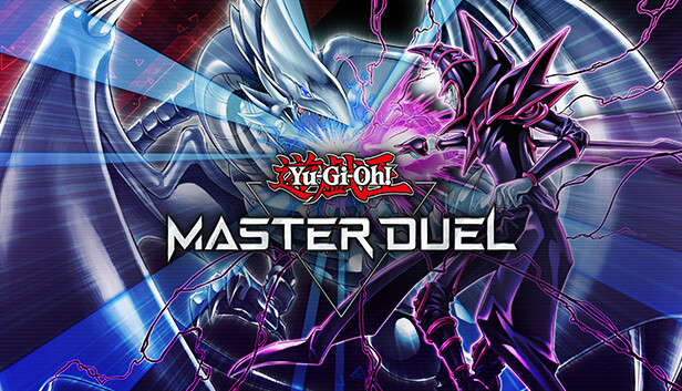 遊戯王 マスターデュエルのロゴとブルーアイズ・ホワイト・ドラゴン、ブラック・マジシャンのキービジュアル